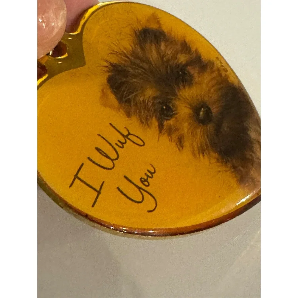 Paula I Wuf You Heart Keychain Gold Tone Terrier Dog Puppy Vintage Style